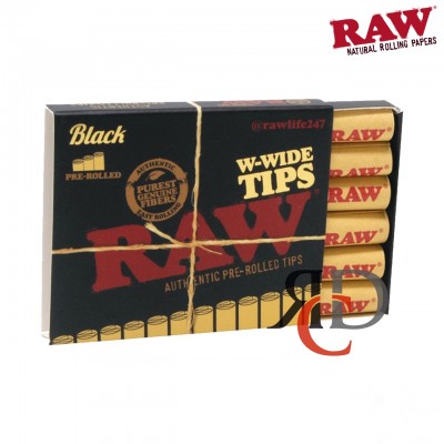 RAW BLACK PRE ROLL WIDE TIPS 18 TIPS PER UNIT - 20CT/ DISPLAY